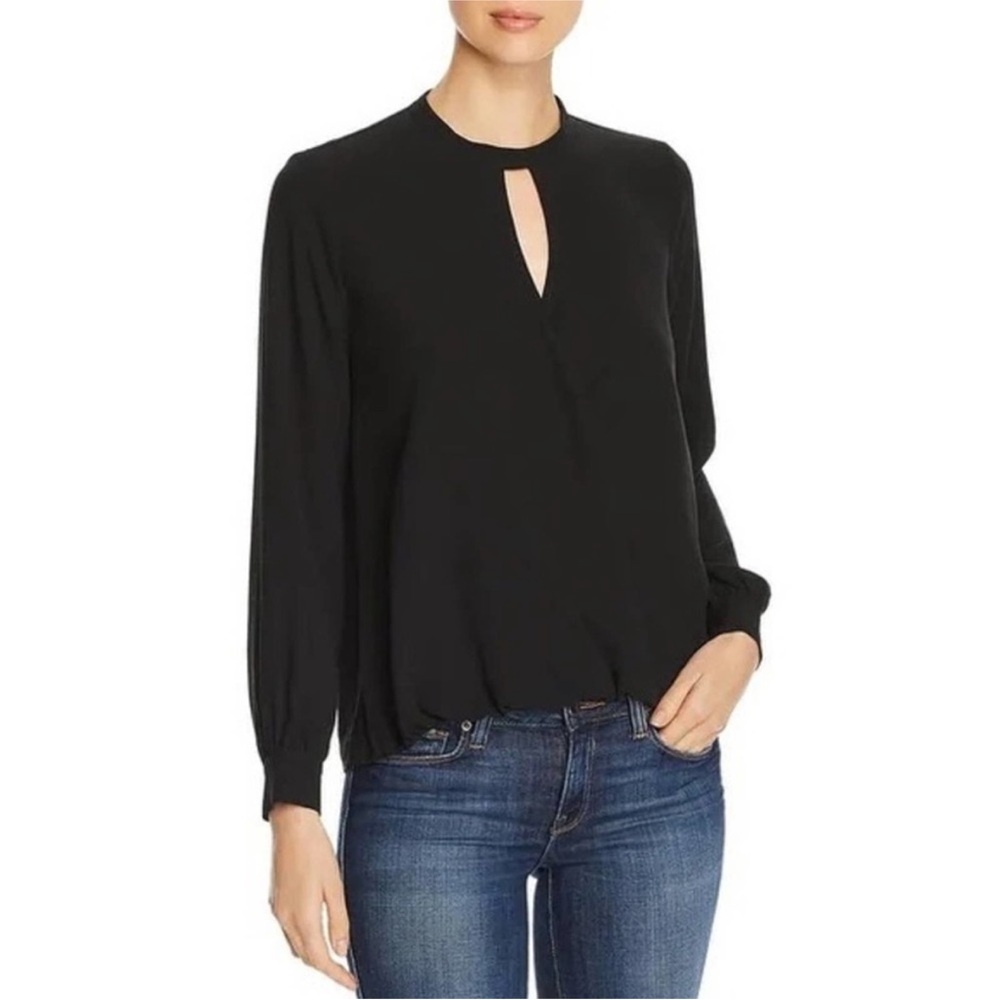 Eileen Fisher Black Silk Faux Wrap Front Long Sleeve Blouse Women’s Medium